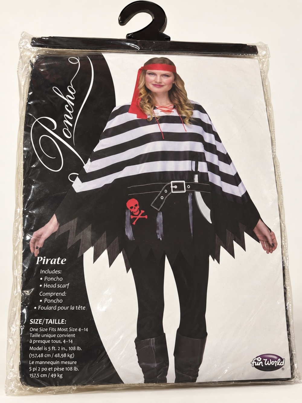 Fun World Pirate Poncho Costume with Head Scarf | New | One Size 4–14